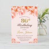 Blush Pink Gold Floral Dinner Party zum 80. Geburt Einladung (Stehend Vorderseite)