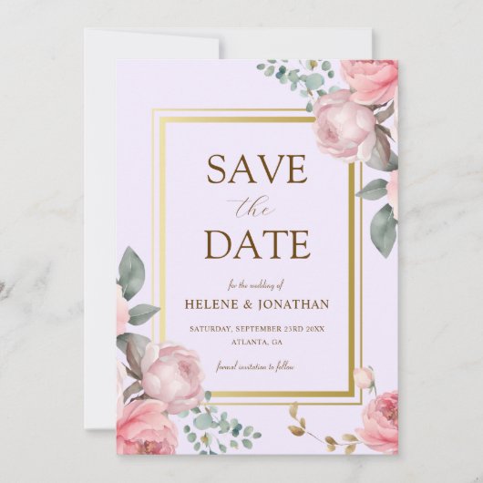 Blush Pink Gold Floral Elegante Hochzeit Save The Date (Vorderseite)