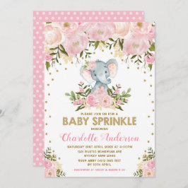 Blush Pink Gold Floral Elephant Girl Baby Sprinkle Einladung
