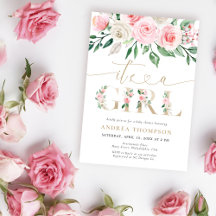 Blush Pink Gold Floral Es ist eine Girl Baby Dusch