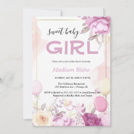 Blush pink gold Floral Girl baby shower Einladung