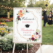 Blush Pink Gold Floral Graduation Party Willkommen Poster