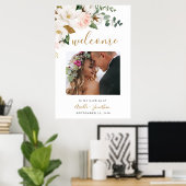Blush Pink Gold Floral Hochzeit Begrüßung Foto Zei Poster (Heimbüro)