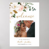 Blush Pink Gold Floral Hochzeit Begrüßung Foto Zei Poster (Vorne)