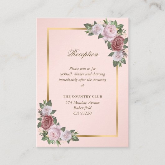 Blush Pink Gold Floral Hochzeitsempfehlung Begleitkarte (Vorderseite)