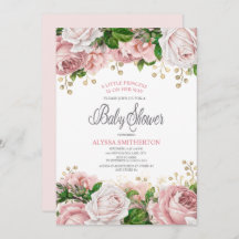Blush Pink Gold Floral Little Girl Baby Dusche