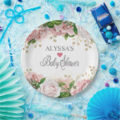 Blush Pink Gold Floral Little Girl Baby Dusche Pappteller (Party)