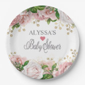 Blush Pink Gold Floral Little Girl Baby Dusche Pappteller (Vorderseite)