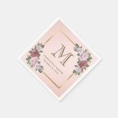 Blush Pink Gold Floral Monogram Wedding Serviette (Ecke)
