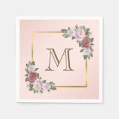 Blush Pink Gold Floral Monogram Wedkins Serviette (Vorderseite)