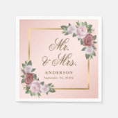 Blush Pink Gold Floral Mr. und Mrs. Wedding Napkin Serviette (Vorderseite)