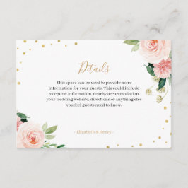 Blush pink gold floral peony wedding details card begleitkarte