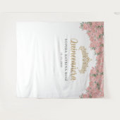 Blush Pink Gold Floral Quinceanera Foto Hintergrun Wandteppich (Vorderseite (Horizontal))