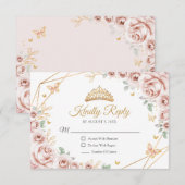 Blush Pink Gold Floral Quinceanera Reply RSVP Karte (Vorne/Hinten)