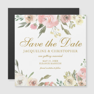 Blush Pink Gold Floral Save the Date Magnetkarte
