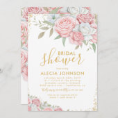 Blush Pink Gold Floral Sparkone Brautparty Einladung (Vorne/Hinten)