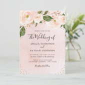 Blush Pink Gold Floral Wedding Einladung (Stehend Vorderseite)