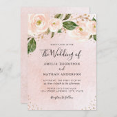 Blush Pink Gold Floral Wedding Einladung (Vorne/Hinten)