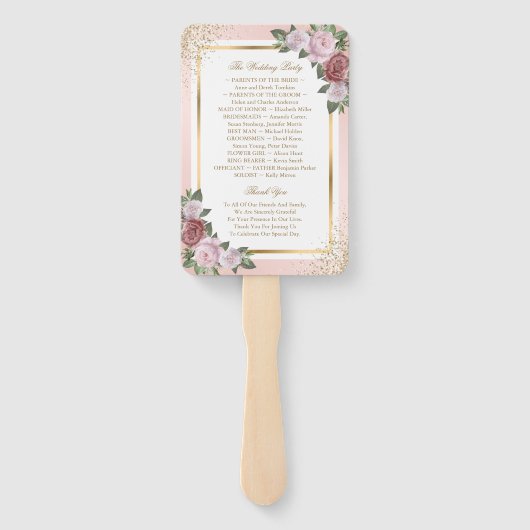 Blush Pink Gold Floral Wedding Program Fächer (Rückseite)