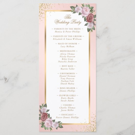 Blush Pink Gold Floral Wedding Programm (Rückseite)