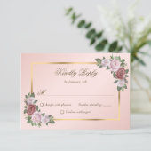 Blush Pink Gold Floral Wedding RSVP Karten (Stehend Vorderseite)