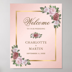 Blush Pink Gold Floral Wedding Willkommenszeichen Poster