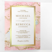 Blush Pink Gold Foil Agate Marble QR Code Wedding Dreifach Gefaltete Einladung (Innen Erste Seite)