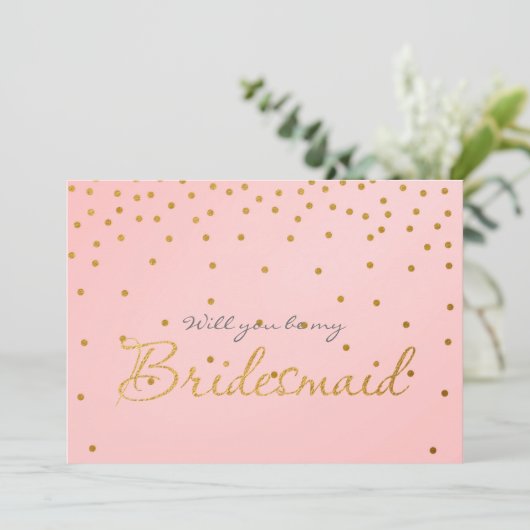 Blush Pink Gold Foil Confetti Dots BRIDESMAID CARD Einladung (Stehend Vorderseite)