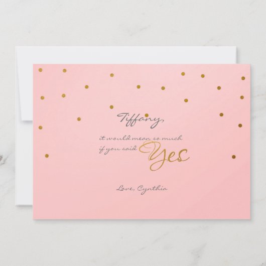 Blush Pink Gold Foil Confetti Dots BRIDESMAID CARD Einladung (Rückseite)
