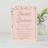 Blush Pink & Gold Foil Confetti Sweet 16 Birthday Einladung (Stehend Vorderseite)