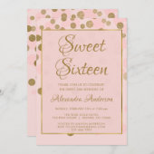 Blush Pink & Gold Foil Confetti Sweet 16 Birthday Einladung (Vorne/Hinten)