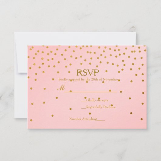 Blush Pink & Gold Foil Confetti Wedding RSVP Card (Vorderseite)