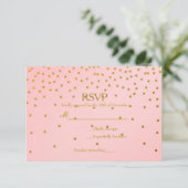 Blush Pink & Gold Foil Confetti Wedding RSVP Card (Stehend Vorderseite)