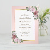 Blush Pink Gold Frame Blumenzehen Einladung (Stehend Vorderseite)