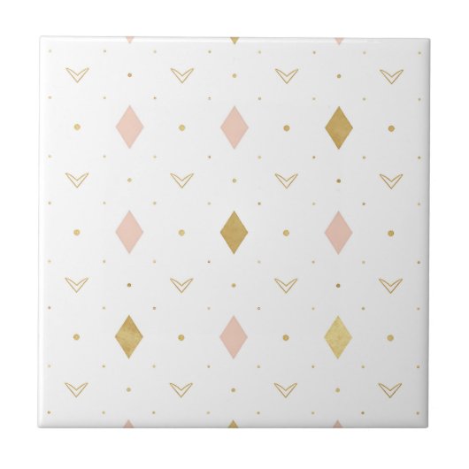 Blush Pink Gold Geometric Pattern Fliese (Vorderseite)