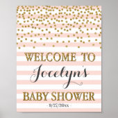Blush Pink Gold Girl Baby Dusche Begrüßungszeichen Poster (Vorne)