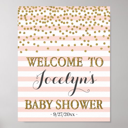 Blush Pink Gold Girl Baby Dusche Begrüßungszeichen Poster (Vorne)