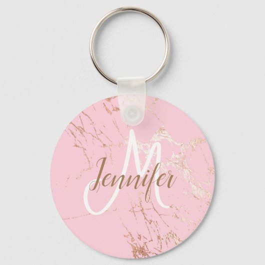 Blush Pink Gold Girl Script Monogram Schlüsselanhänger (Vorderseite)