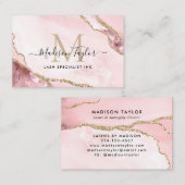 Blush Pink Gold Glam Glitzer Marble Agate Monogram Visitenkarte (Vorne/Hinten)