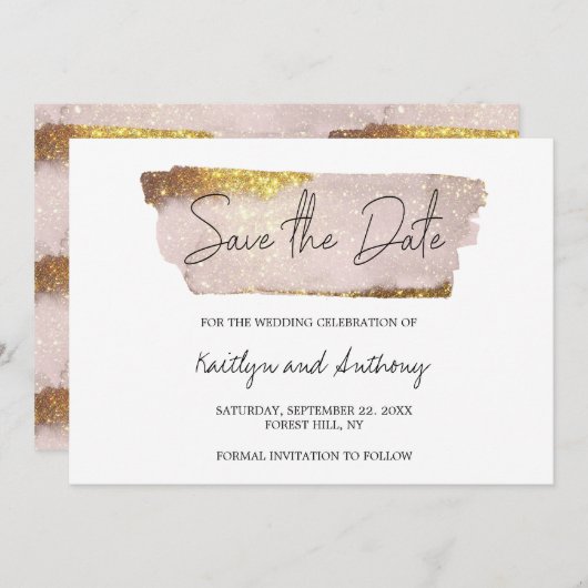 Blush Pink & Gold Glam Script Save The Date (Vorne/Hinten)