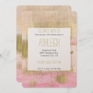 Blush Pink Gold Glam Wasserfarbe Schöner Geburtsta Einladung