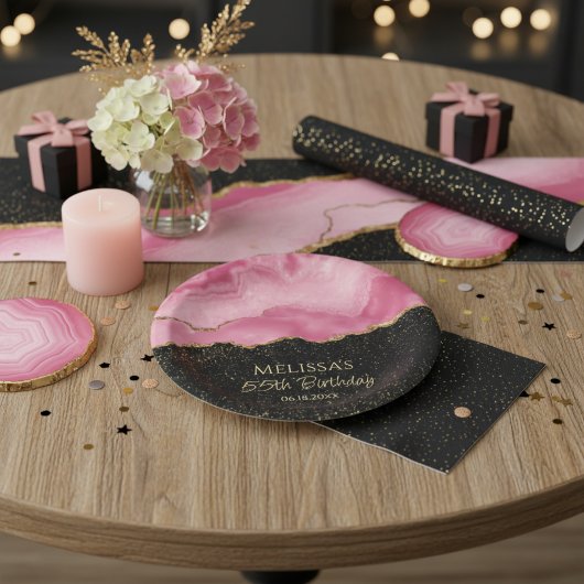 Blush Pink Gold Glitter Abstract Watercolor Marble Pappteller