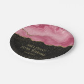 Blush Pink Gold Glitter Abstract Watercolor Marble Pappteller (Schrägansicht)