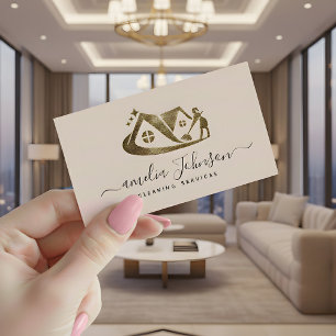 Blush Pink Gold Glitter Hausreinigungsdienst Visitenkarte