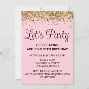 Blush Pink Gold Glitzer 30. Geburtstag Party Einladung