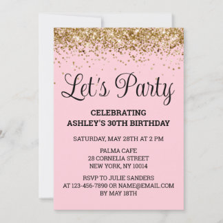 Blush Pink Gold Glitzer 30. Geburtstag Party Einladung