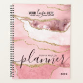 Blush Pink Gold Glitzer Agate Business Logo 2024 Planer (Vorderseite)