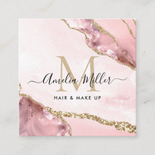 Blush Pink Gold Glitzer Agate Hair Makeugram Monog Quadratische Visitenkarte
