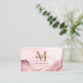 Blush Pink Gold Glitzer Agate Marble Monogram Visitenkarte (Stehend Vorderseite)