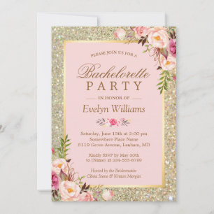 Blush Pink Gold Glitzer Blues Junggeselinnen-Absch Einladung